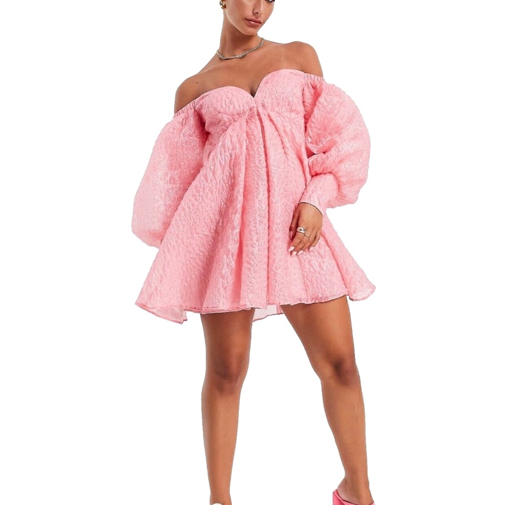 ASOS EDITION off shoulder mini dress in bubble organza in pink, NWT Size 2